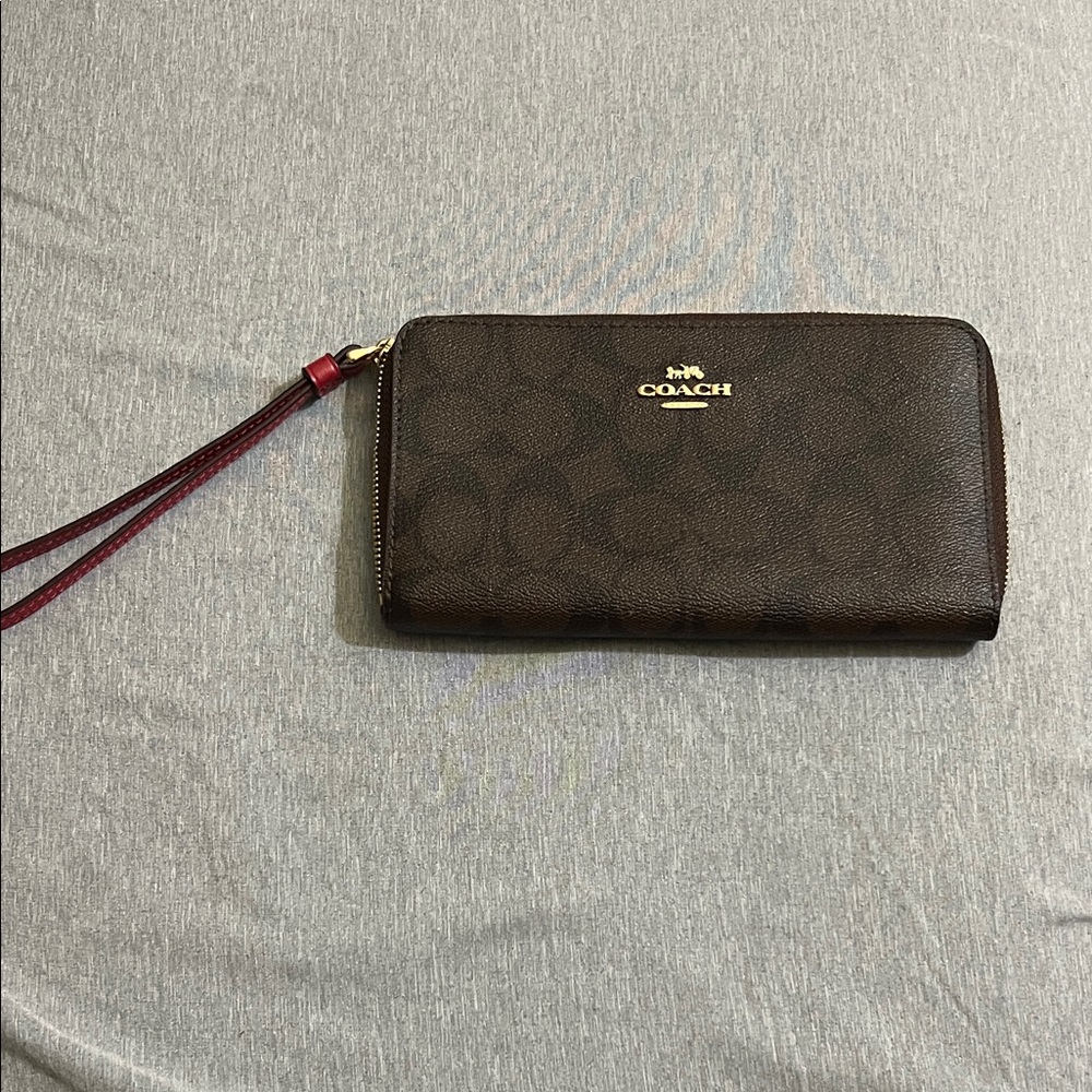 Coach Brown Signature Zip Wallet Wristlet